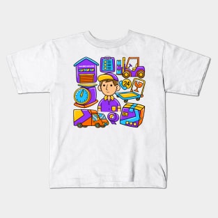 Man Courier Kawaii Doodle Kids T-Shirt